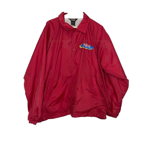 Vintage Budweiser Nylon Jacket Button Up Windbreaker Red Logo Unisex XL - Picture 1 of 8